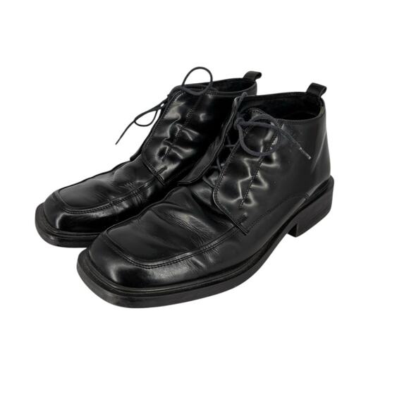 Vintage 90s Kenneth Cole Square Toe Ankle Boots Mens Size 10 Black Leather - Picture 9 of 13